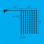 LED-es fényfüggöny, kültéri kivitel, 2 m x 1 m, 21 füzér, 210 db hidegfehér LED