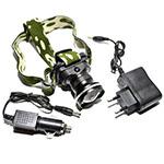 EXTRA fényerejű fejlámpa 5W Cree LED Duál fókusz erős pont és szórtfény, beípített akku hálózati és autós töltő