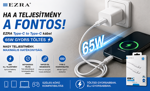 Nagykapacitású 65W TIPE C TIPE C kábel