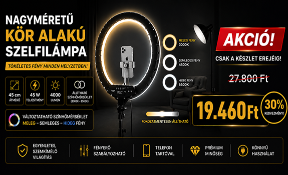 NAGYMÉRETÚ LEDES KÖR ALAKÚ SZELFI LÁMPA