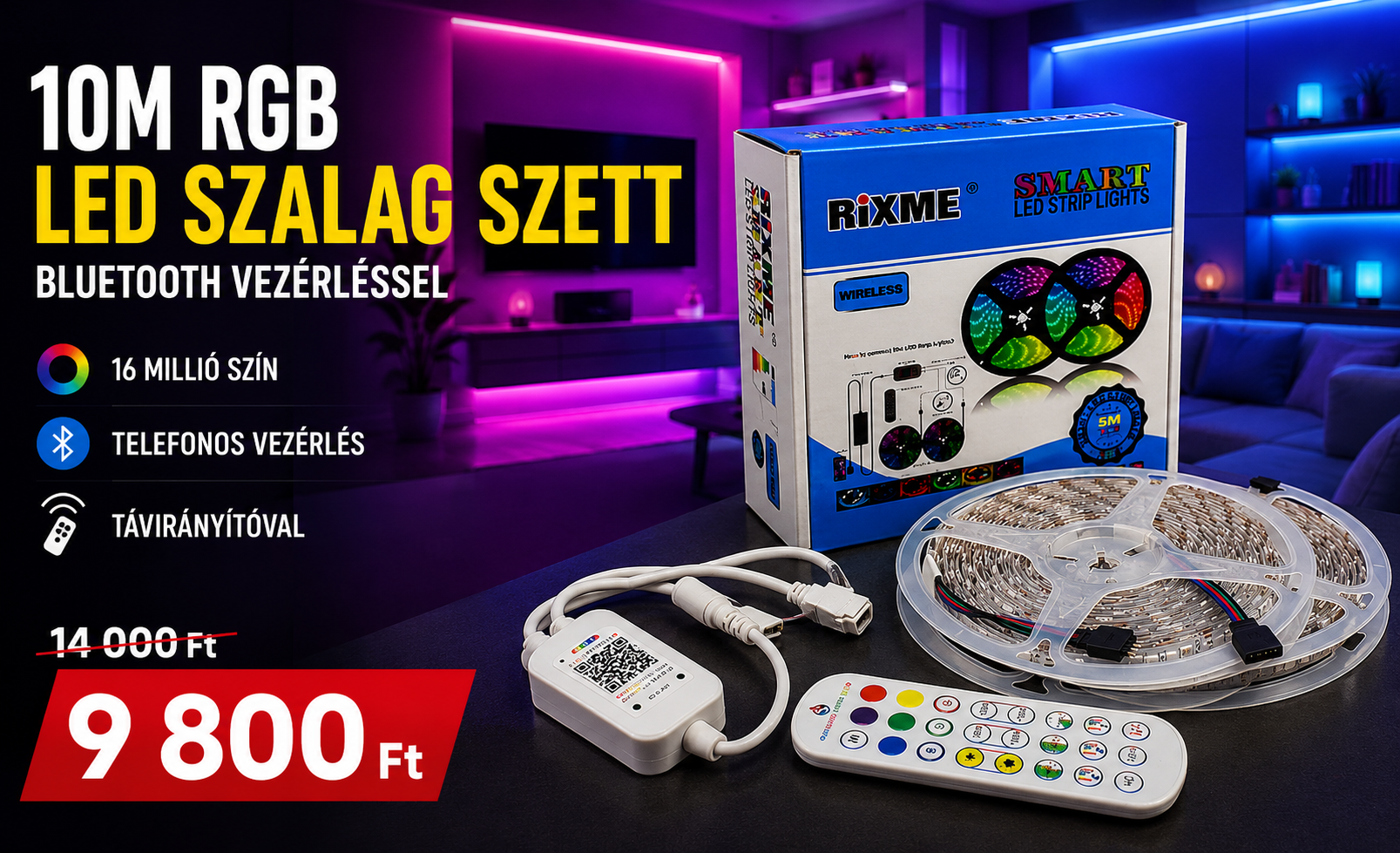 10m es bluetooth led szalag szett