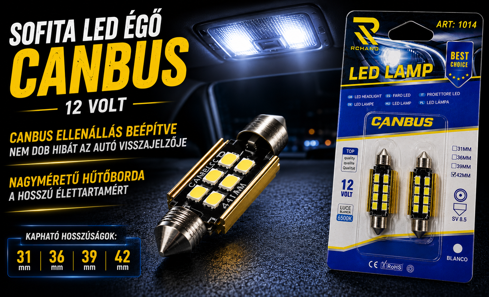 SOFITA AUTÓS LED UTASTÉS ÉS RENDSZAMTÁBLA VILÁGÍTÁS BEÉPÍTETT CANBUS ELLENÁLLÁS 31mm 36mm 39mm 42mm