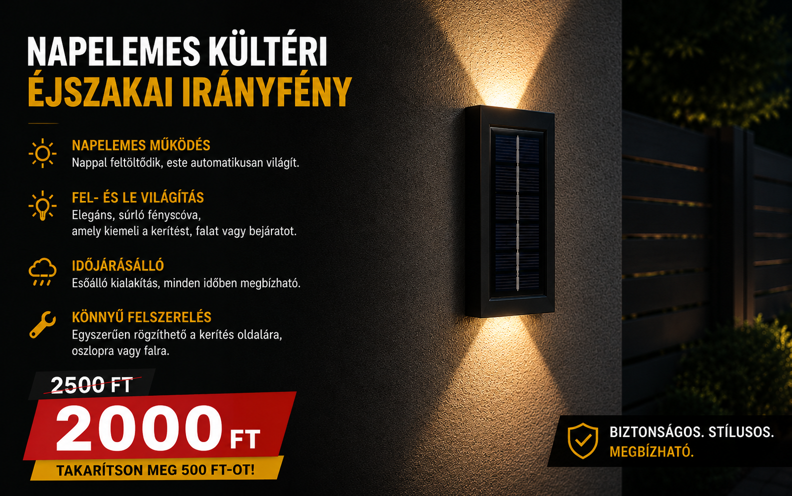 Napelemes éjszakai kertvilágítás