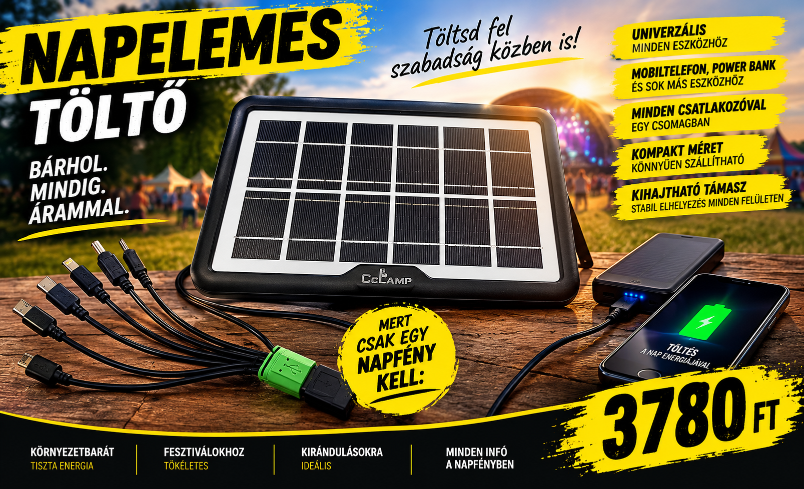 NAPELEMES TELEFONTÖLTŐ